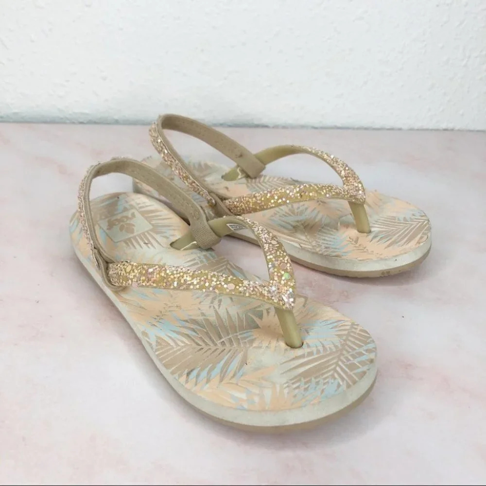 Reef‎ flip flops glitter peach tropical size 7-8 toddler